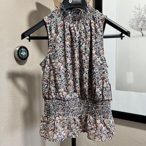 Japna Floral Smocked Peplum Sleeveless Top Small